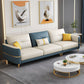 Glam Faux Leather Sofa Blue and Beige Square Arm Sofa with Pillows