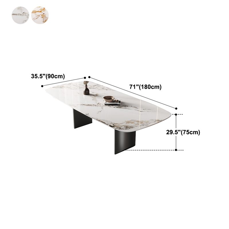 Modern Rectangle Dining Table Stone Top Table with Stainless Steel Sled Base Clearhalo ' dining_table' 'Dining Tables & Seating' 'Dining Tables' 'furn' 'furn_dining_table' 'Furniture' 'furniture_dining_table' 'Kitchen & Dining Furniture' 'kitchen&dining_furn' 'kitchen' 'kitchen_dining_table' 1200x1200_c6dfff5a-ce12-4bc9-a429-83bfb7a2c901