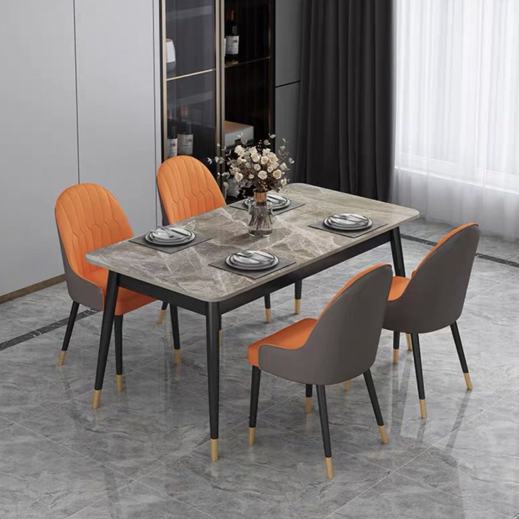 Fixed Minimalist Sintered Stone Top Kitchen Table Set of 4 Black Legs for Dining Room Clearhalo 'Dining Room Sets' 'Dining Tables & Seating' 'dining_room_set' 'furn' 'furn_dining_room_set' 'Furniture' 'furniture_dining_room_set' 'Kitchen & Dining Furniture' 'kitchen&dining_furn' 'kitchen' 1200x1200_c6e16efe-76d7-45c7-9c43-acc7c6d476fd