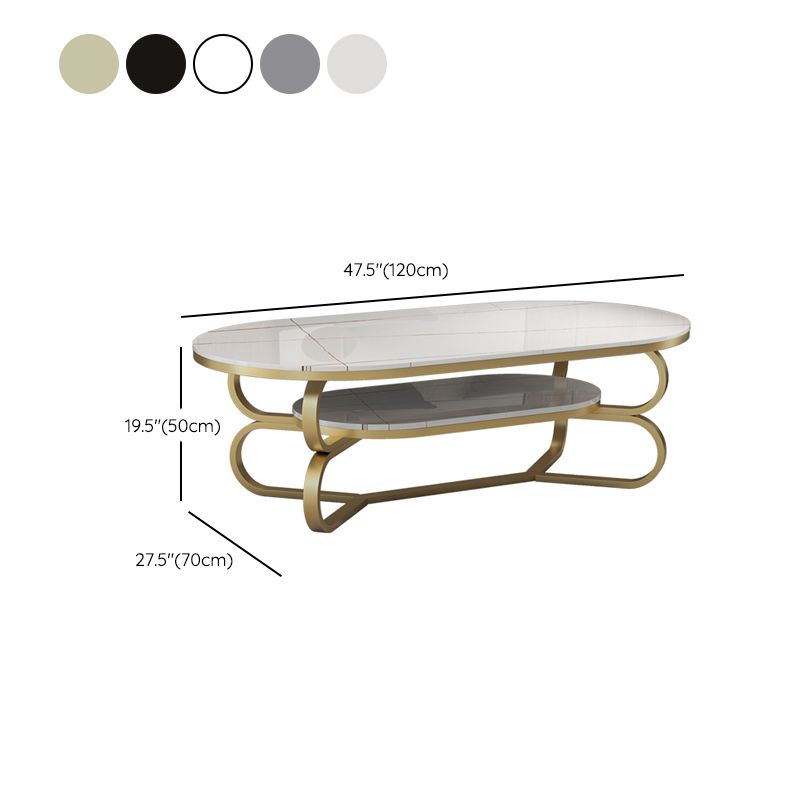 Metal Abstract Base Cocktail Table Oval Slate Top Coffee Table with Shelf Clearhalo 'Coffee & Accent Tables' 'Coffee Tables' 'coffee_tables' 'furn' 'furn_coffee_tables' 'Furniture' 'Living Room Furniture' 1200x1200_c6e54e2d-1a60-4fa8-ac53-e904a10d48b3