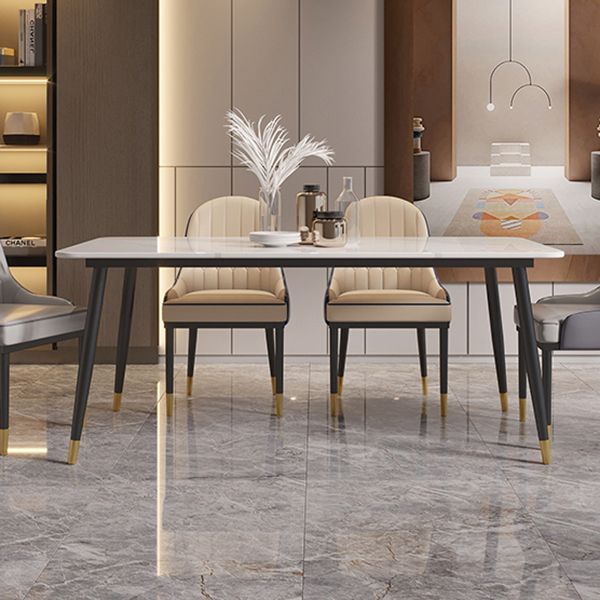 Modern 4 Legs Dining Table Stone and Steel Rectangle Counter Dining Table Clearhalo 'Dining Tables & Seating' 'Dining Tables' 'dining_table' 'furn' 'furn_dining_table' 'Furniture' 'furniture_dining_table' 'Kitchen & Dining Furniture' 1200x1200_c6e6c8cc-1dba-4979-b16c-2bc0088aa2fb