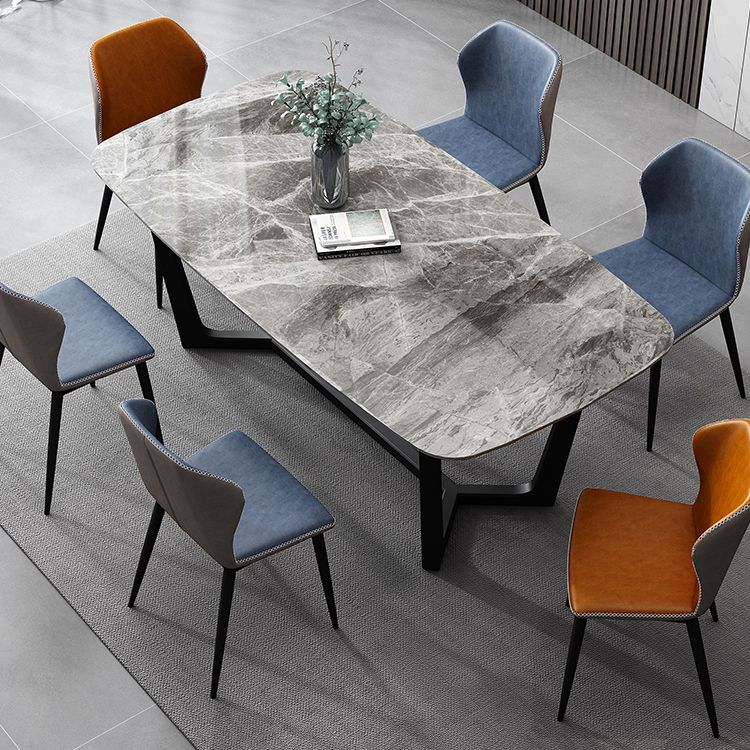Industrial Gray Sintered Stone Top Dining Table Rectangle Shape Standard Dining Table for Kitchen Clearhalo ' dining_table' 'Dining Tables & Seating' 'Dining Tables' 'furn' 'furn_dining_table' 'Furniture' 'furniture_dining_table' 'Kitchen & Dining Furniture' 'kitchen&dining_furn' 'kitchen' 'kitchen_dining_table' 1200x1200_c6edfe4c-50ac-4284-93a5-eedc15745692