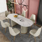 White Stone Top Dining Table Modern Oval Dining Table with Sled Base Clearhalo 'Dining Tables & Seating' 'Dining Tables' 'dining_table' 'Furniture' 'furniture_dining_table' 'Kitchen & Dining Furniture' 'kitchen' 'kitchen_dining_table' 1200x1200_c6f05654-70b3-41e2-bd9b-79d99bddf551