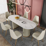 White Stone Top Dining Table Modern Oval Dining Table with Sled Base Clearhalo 'Dining Tables & Seating' 'Dining Tables' 'dining_table' 'Furniture' 'furniture_dining_table' 'Kitchen & Dining Furniture' 'kitchen' 'kitchen_dining_table' 1200x1200_c6f05654-70b3-41e2-bd9b-79d99bddf551