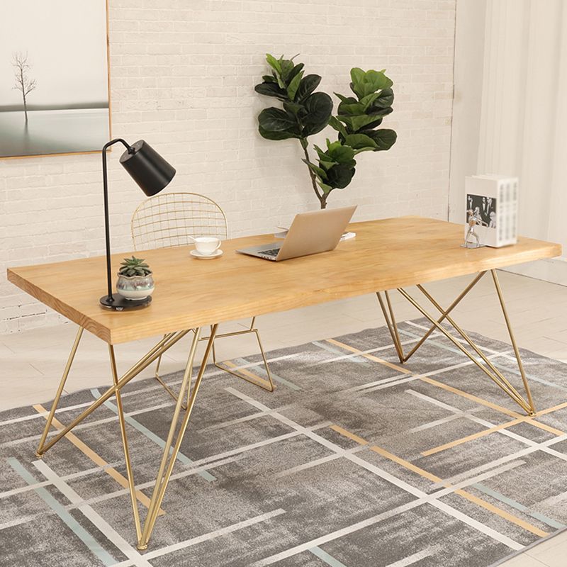 Traditional Luxury Rectangle Dining Room Table Pine Solid Wood Table with 4 Gold Legs Clearhalo ' dining_table' 'Dining Tables & Seating' 'Dining Tables' 'furn' 'furn_dining_table' 'Furniture' 'furniture_dining_table' 'Kitchen & Dining Furniture' 'kitchen&dining_furn' 'kitchen' 'kitchen_dining_table' 1200x1200_c6f0a67f-16c2-4f1a-b4ac-26c2d867e4db