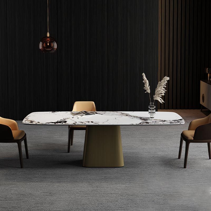Stone Top Dining Table Contemporary Rectangle Table with Pedestal Base Clearhalo 'Dining Tables & Seating' 'Dining Tables' 'dining_table' 'furn' 'furn_dining_table' 'Furniture' 'furniture_dining_table' 'Kitchen & Dining Furniture' 'kitchen' 'kitchen_dining_table' 1200x1200_c6f1913a-ead9-4132-b587-5e0101efdce2