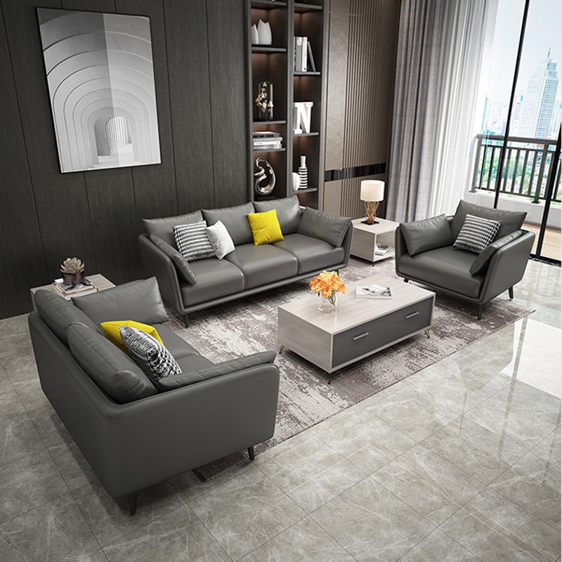 ステイン耐性標準のフェイクレザースクエアアームセッテソファ枕付き