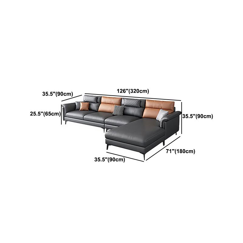 35.43 "Tall Modern Sectional Dark Gray Sectional met gekussen achterste kussens