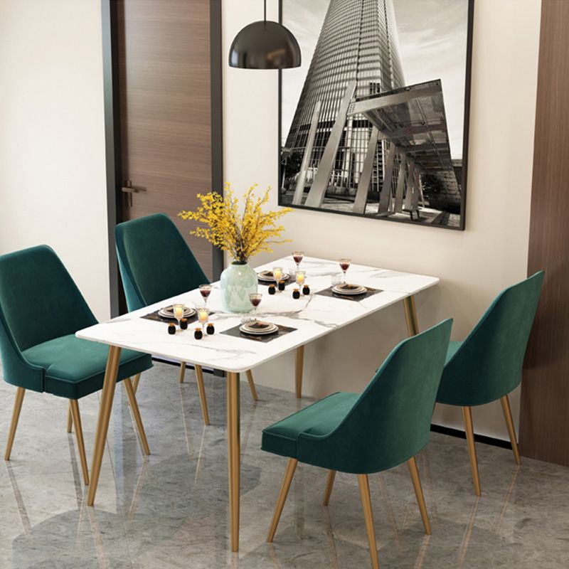 Table à manger rectangulaire à base dorée, Table glamour en Faux marbre pour la maison