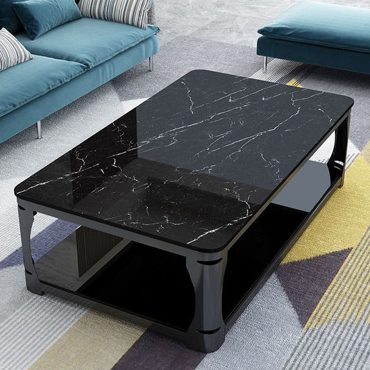 Glass Open Shelf Cocktail Table Minimalist Rectangle Coffee Table