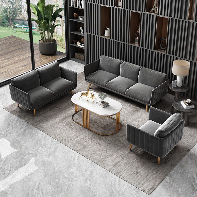 Velvet Nordic Standard Sofa Standard Back Back Square Bras Sapa avec des jambes en laiton