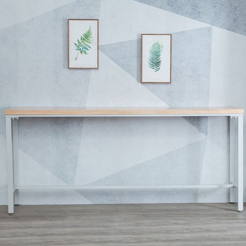 Mesa de bar con base metálica moderna Mesa de bar para patio de madera maciza de hierro blanco