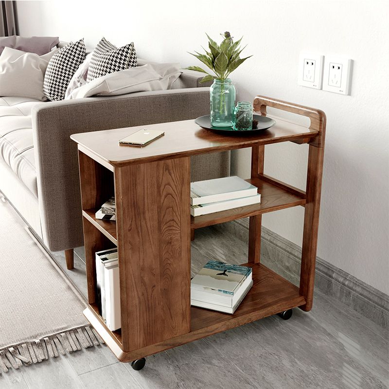 Square Wood Top Side Table Modern 25.6" Tall End Table with Shelves
