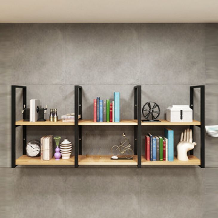 Metal and Wooden Shelf Bookcase Modern Wall Mounted Natural Bookshelf for Study Room