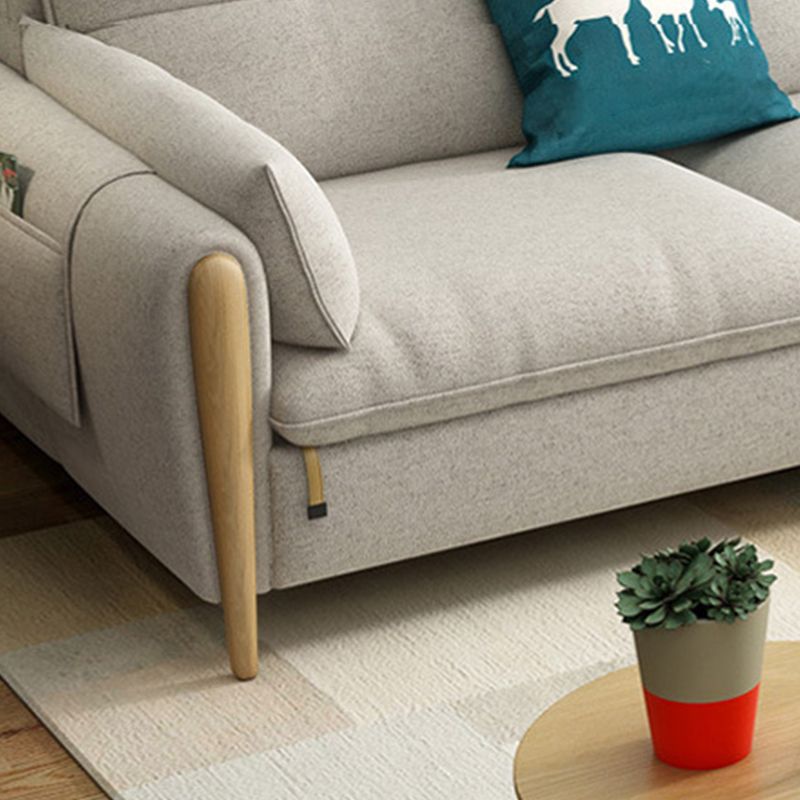 Ronde arm sectioneel met houtaccenten Slipcovered stof met 3 zitplaatsen sectioneel