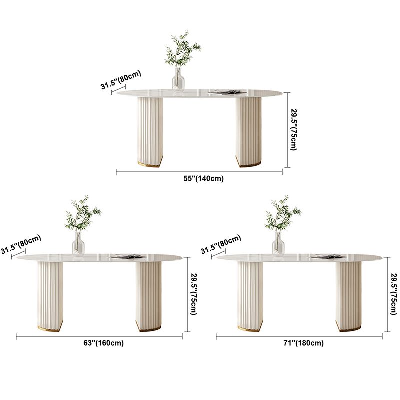 Oval Double Pedestal Modern Dining Table White Fixed Table with Sintered Stone Clearhalo ' dining_table' 'Dining Tables & Seating' 'Dining Tables' 'Furniture' 'furniture_dining_table' 'Kitchen & Dining Furniture' 'kitchen&dining_furn' 'kitchen' 'kitchen_dining_table' 1200x1200_c70e715a-a2cc-4c52-85a3-c7cd79e78367