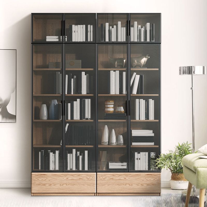 スカンジナビアオイルオークストレージキャビネットガラスドアリビングルーム用のキャビネットを表示