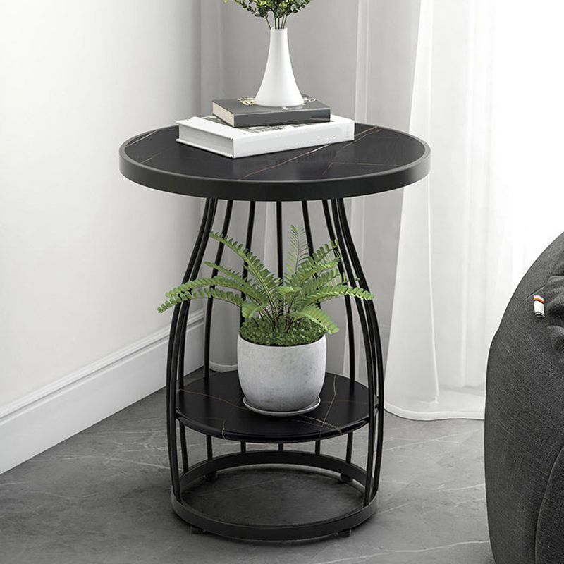 Modern Round Stone Side Table 24.8" H Frame Side Table with Shelf Clearhalo 'Coffee & Accent Tables' 'End & Side Tables' 'end_side_tables' 'furn' 'furn_end_side_tables' 'Furniture' 'Living Room Furniture' 1200x1200_c711cf15-2a0f-40e6-8a05-21c5c03da898