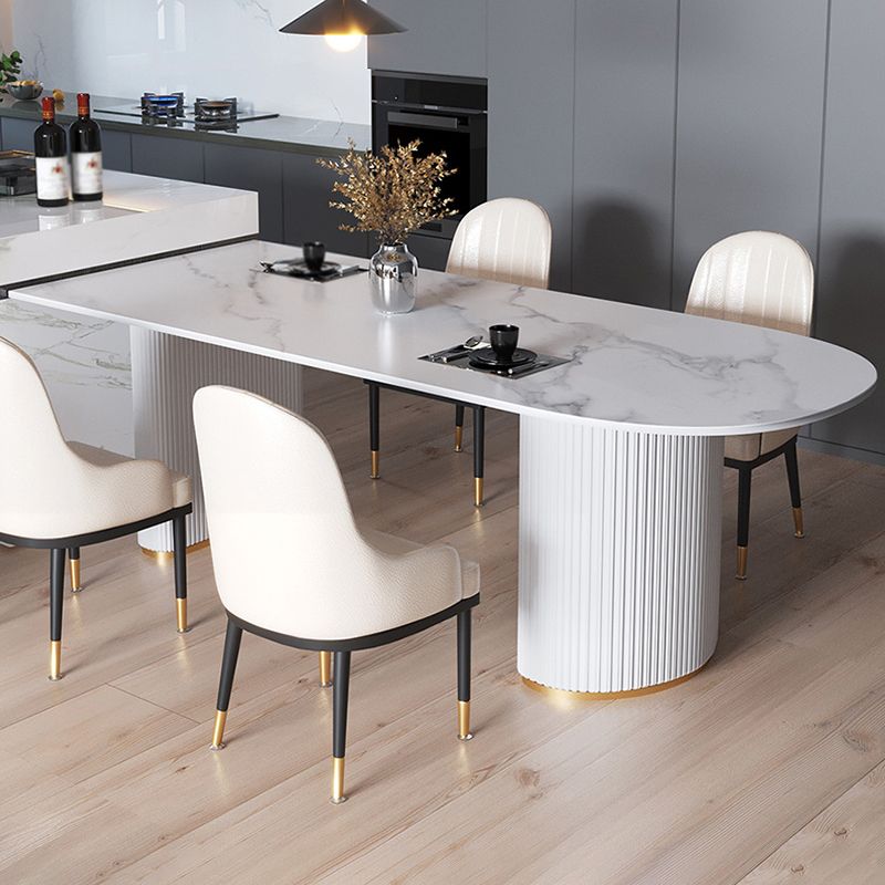 Contemporary Home Sintered Stone Dining Table Freeform Shape Table with Double Pedestal Base Clearhalo ' dining_table' 'Dining Tables & Seating' 'Dining Tables' 'furn' 'furn_dining_table' 'Furniture' 'furniture_dining_table' 'Kitchen & Dining Furniture' 'kitchen&dining_furn' 'kitchen' 'kitchen_dining_table' 1200x1200_c714894e-912f-4308-924e-47d1a327f6a0