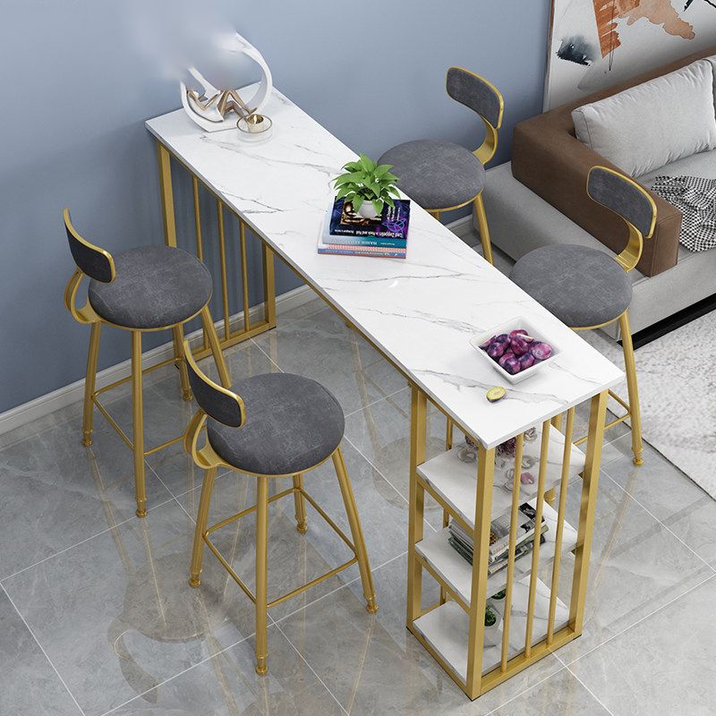 Rectangle Bar Table Contemporary Bar Dining Table with Sled Base in Gold Clearhalo 'Bar Furniture' 'Bar Tables' 'bar_tables' 'Furniture' 'furniture_bar_tables' 'Kitchen & Dining Furniture' 1200x1200_c7176740-92ee-43ca-b751-83e9dafd203d