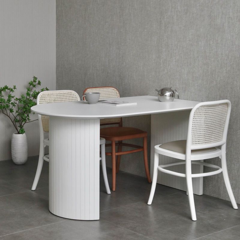 Irregular Shape Dining Table in White Modern Island Table with Double Pedestal Clearhalo 'Dining Tables & Seating' 'Dining Tables' 'dining_table' 'furn' 'furn_dining_table' 'Furniture' 'furniture_dining_table' 'Kitchen & Dining Furniture' 1200x1200_c71a6d01-764a-4c48-ad2f-861b1c1c8d85