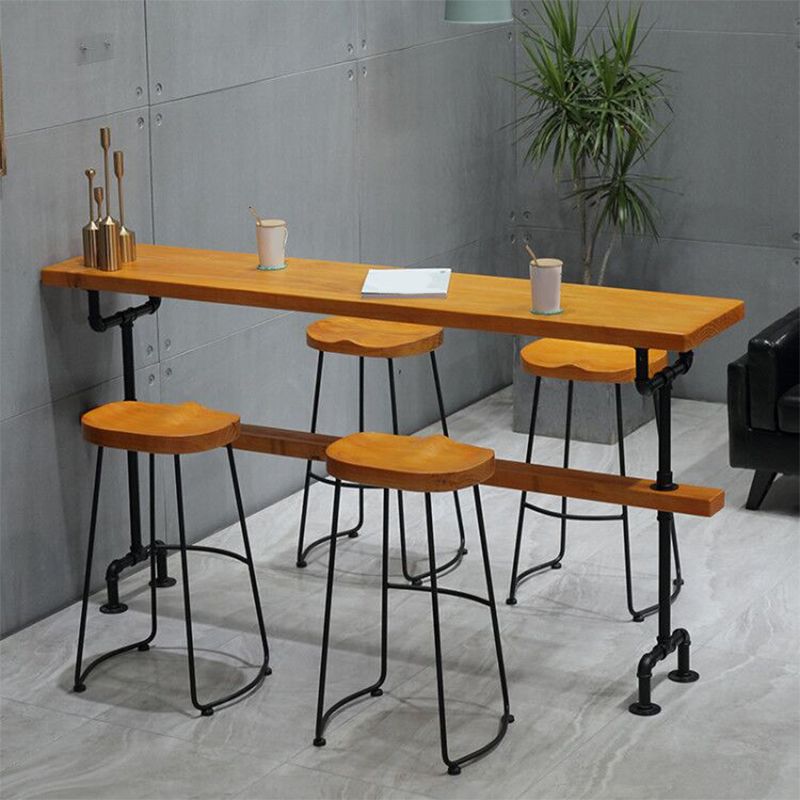 Industrial Style Bar Table Rectangle Solid Wood Pub Table in Brown