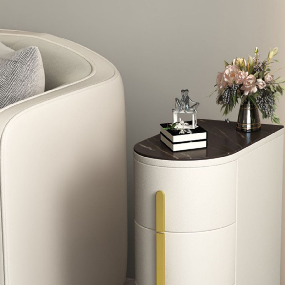 Glam 22.4-inch Tall Stone Top End Table Brass 4 Legs Sofa Side Table