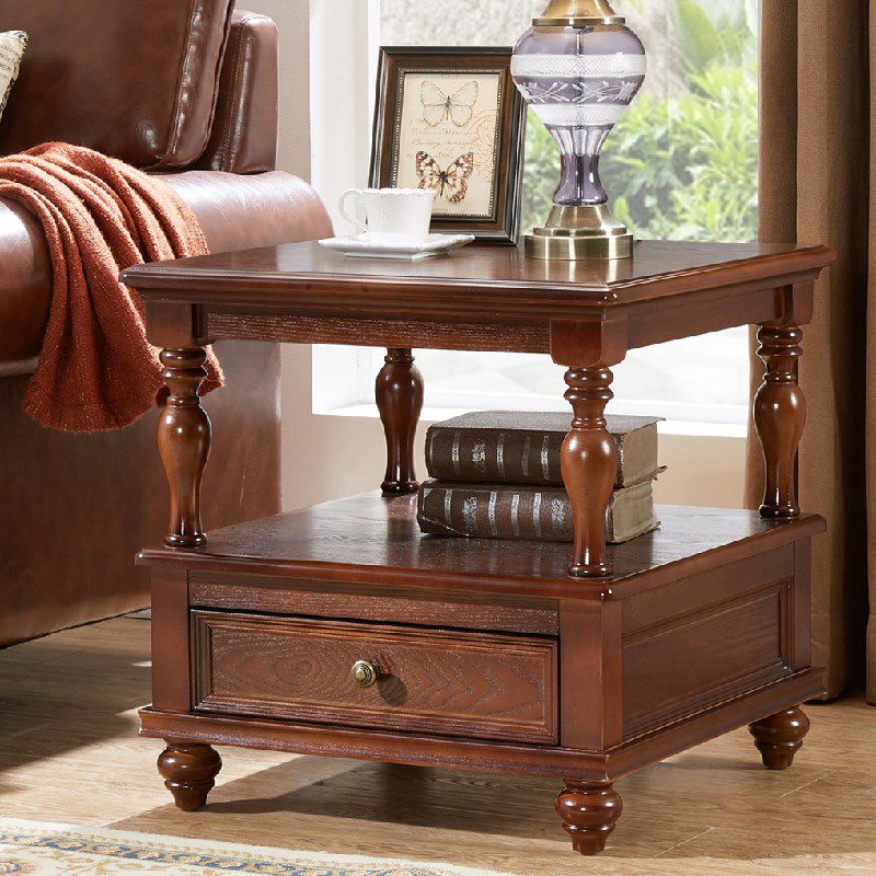 23.6" Tall Square Wood Top Side Table Brown 4 Legs End Table with Storage Clearhalo 'Coffee & Accent Tables' 'End & Side Tables' 'end_side_tables' 'furn' 'furn_end_side_tables' 'Furniture' 'Living Room Furniture' 1200x1200_c7239502-43cf-46d2-9153-28bee7f2b909