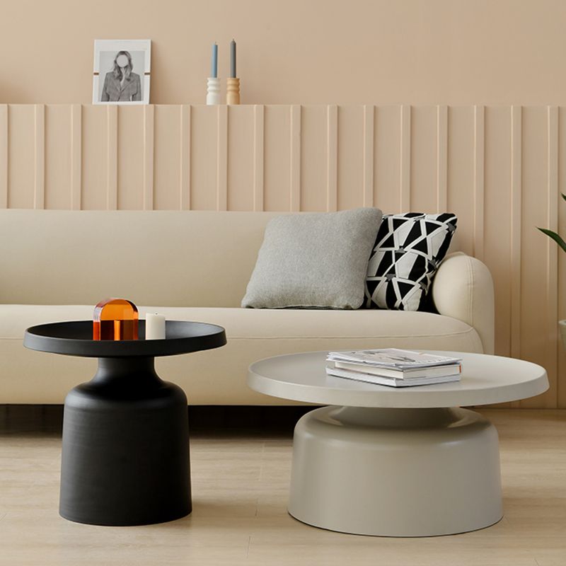 Black/White Metal Coffee Table Round Tray Top Cocktail Table