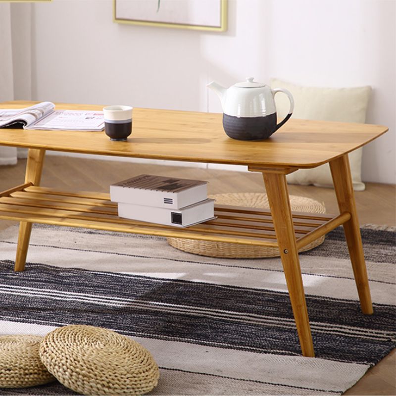 Scandinavian Rectangle Wood Coffee Table 4 Legs Cocktail Table with Shelf Clearhalo 'Coffee & Accent Tables' 'Coffee Tables' 'coffee_tables' 'furn' 'furn_coffee_tables' 'Furniture' 'Living Room Furniture' 1200x1200_c728bb74-3e9e-4274-a604-ac38489ef0f6