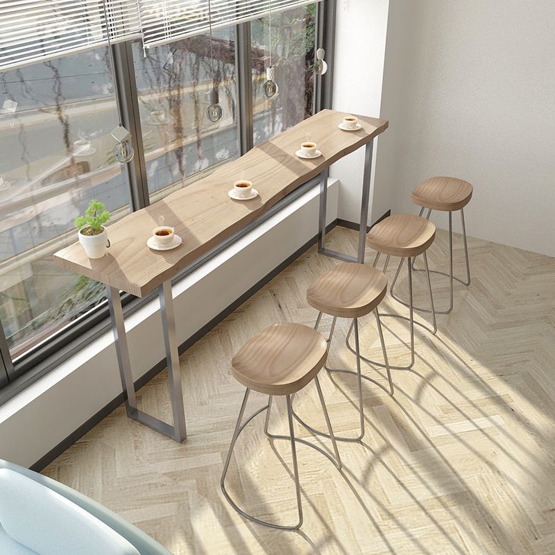 Solid Wood Bar Table Silver and Metal Base Bar Table for Kitchen LivingRoom Coffee Room Clearhalo 'Bar Furniture' 'Bar Tables' 'bar_tables' 'furn' 'furn_bar_tables' 'Furniture' 'Kitchen & Dining Furniture' 1200x1200_c729e546-285a-48cb-822e-3f55f58bfe2b
