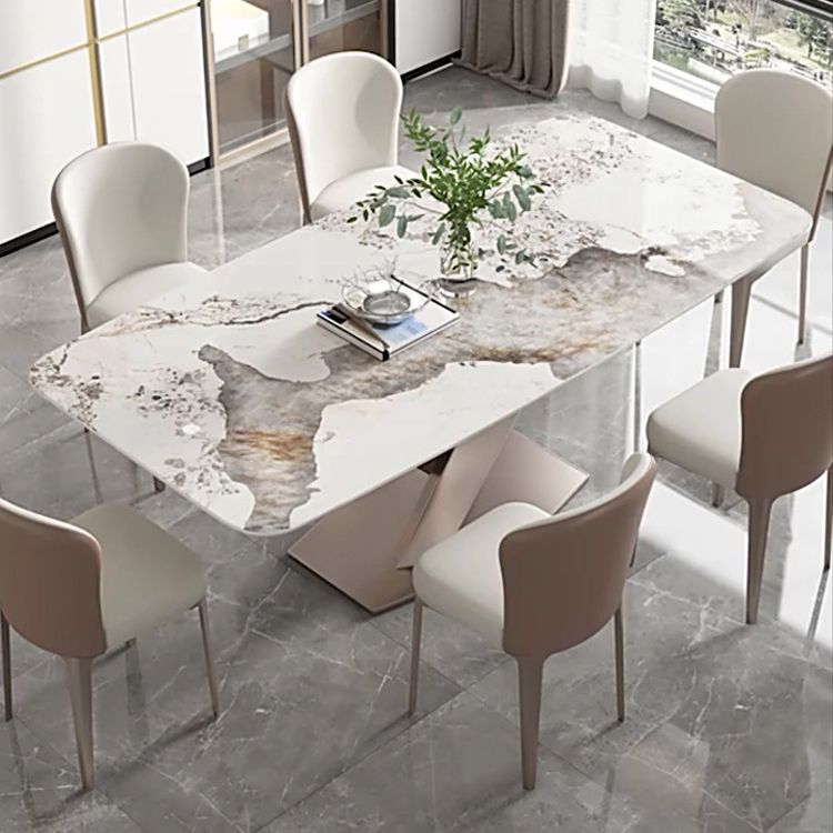 Conjunto de mesa de comedor de piedra sinterizada de rectángulo contemporáneo 1/2/5/7 piezas de comedor