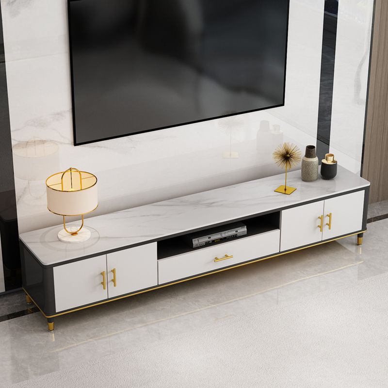 Console TV bianca in stile glam da 17,72 "H in stile TV con 1 cassetto per soggiorno