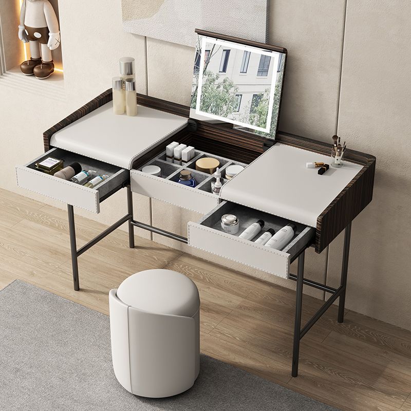 Flip-Top Make-up Vanity Wood Vanity Dressing Table with 2 Storage Drawers