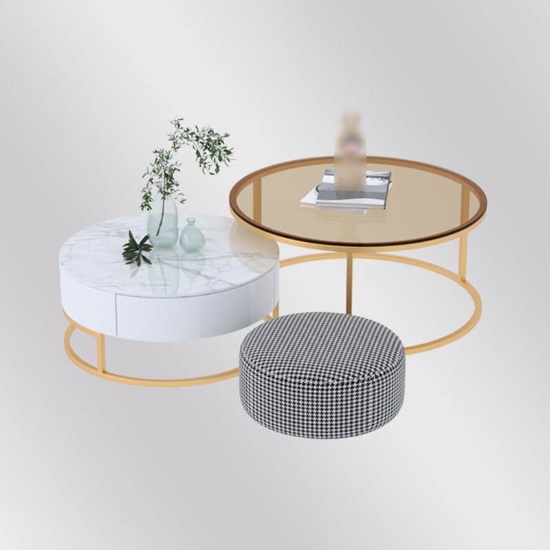 Glass Top Frame Coffee Table Round Nesting Coffee Table Set with Drawer Clearhalo 'Coffee & Accent Tables' 'Coffee Tables' 'coffee_tables' 'furn' 'furn_coffee_tables' 'Furniture' 'Living Room Furniture' 1200x1200_c72c2ac3-d937-4c12-88e0-f8c481753d2f