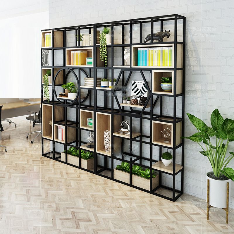 Metal and Wooden Home Shelf Bookcase Vertical Open Brown Book Shelf with Shelves