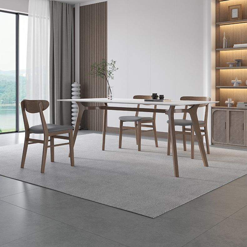 Tavolo bianco in pietra sinterizzato Tavolo da ristorante moderno con base in legno e 4 gambe