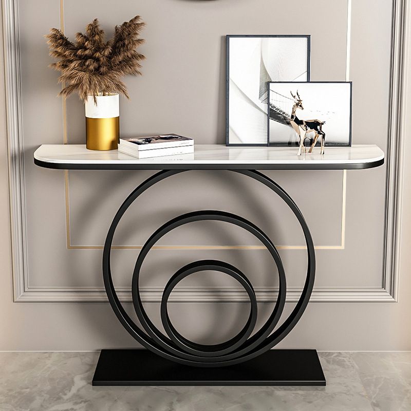 Stone Half Moon Console Table 31.5-inch Tall Accent Table with Shelf Clearhalo 'Console Tables' 'console_tables' 'Entry & Mudroom Furniture' 'furn' 'furn_console_tables' 'Furniture' 1200x1200_c7307855-821b-4deb-83ce-a9dfc7ce5303