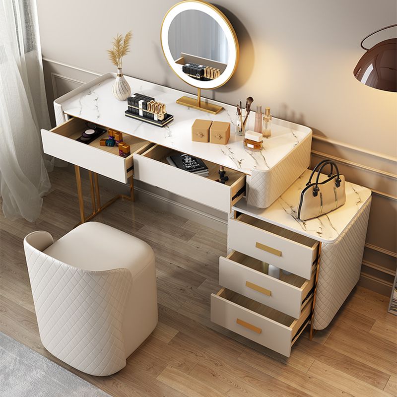 Madera y falso cuero glam maíz contador beige tocador de maquillaje