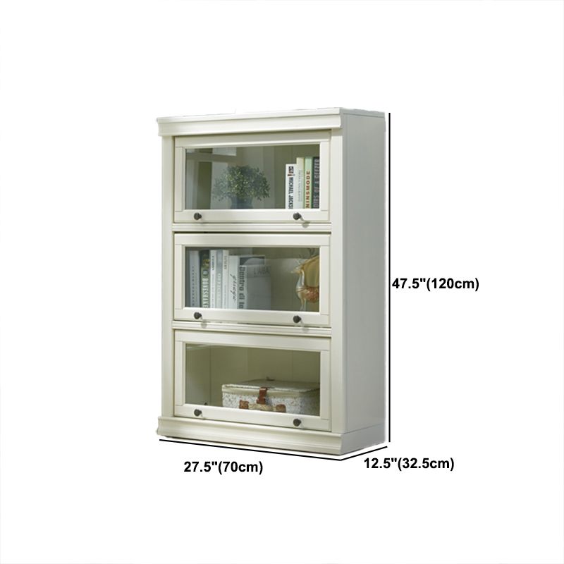 Urban Oak Wood Standard Bookcase White Vertical Bookshelf with Glass Doors