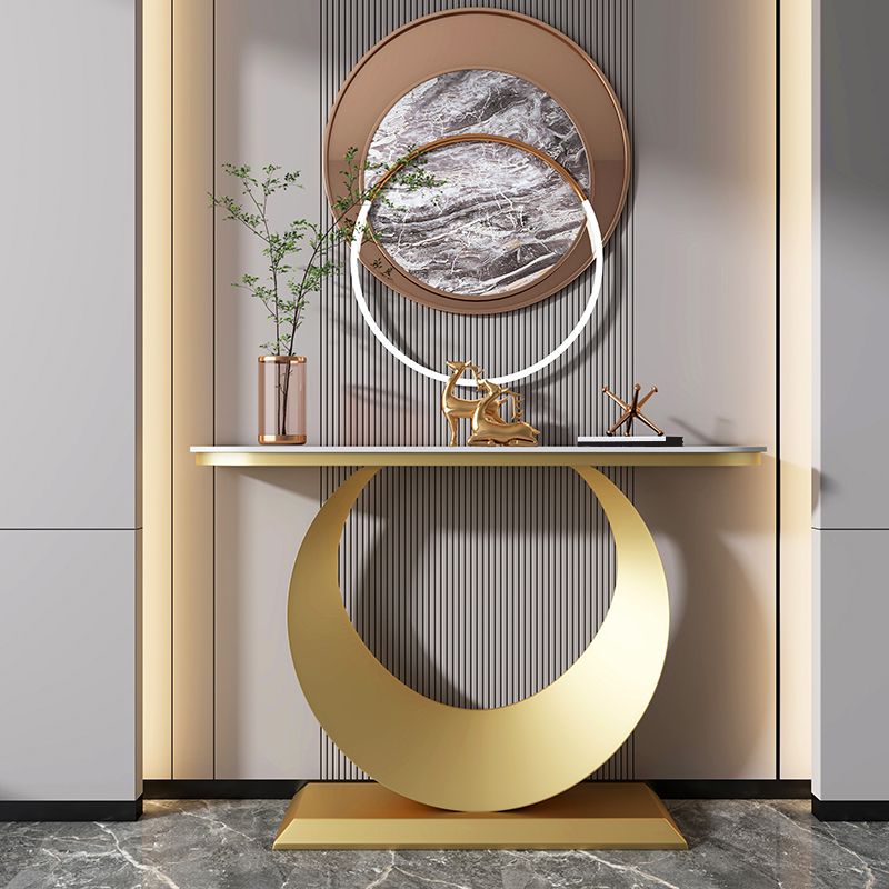Zeitgenössische Halbmondkonsole Akzenttisch Antikes Finish -Konsole -Sofa Tisch in Stein