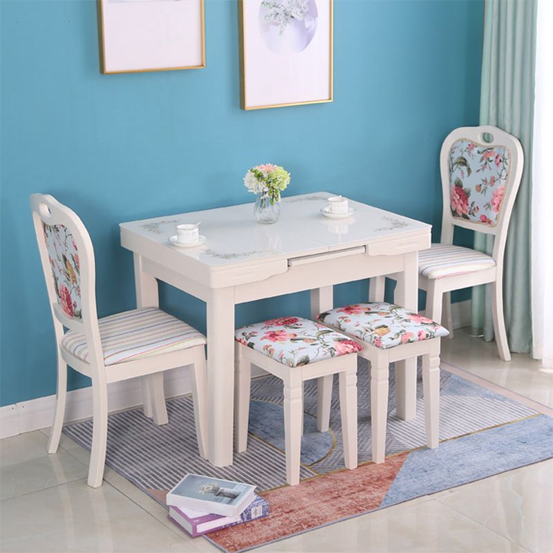 Eigentijdse uitbreidbare rechthoekige glazen eettafel met 4 poten