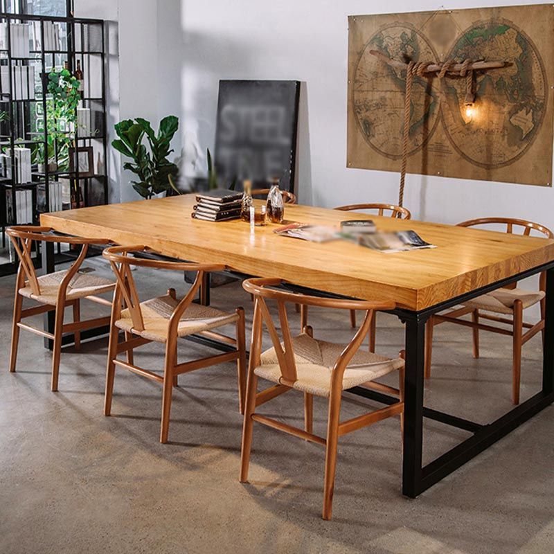Industrial Rectangle Dining Room Table Natural Solid Wood Trestle Base Dining Table Clearhalo 'Dining Tables & Seating' 'Dining Tables' 'dining_table' 'furn' 'furn_dining_table' 'Furniture' 'furniture_dining_table' 'Kitchen & Dining Furniture' 1200x1200_c733ea48-9cac-463b-b45e-120e5cb132de