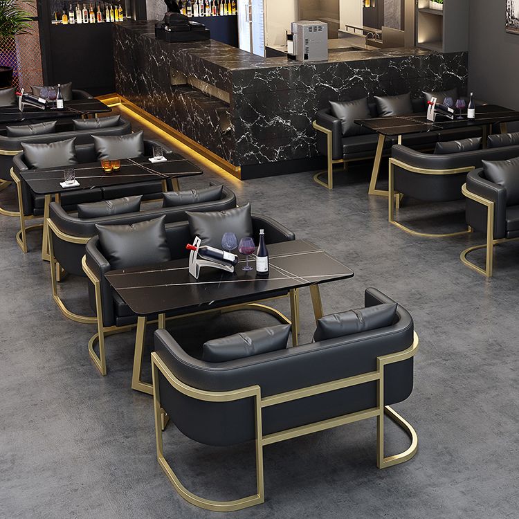Industrial Style Sintered Stone Dinner Room Kitchen Table Black Table with Gold Frame Clearhalo ' dining_table' 'Dining Tables & Seating' 'Dining Tables' 'furn' 'furn_dining_table' 'Furniture' 'furniture_dining_table' 'Kitchen & Dining Furniture' 'kitchen&dining_furn' 'kitchen' 'kitchen_dining_table' 1200x1200_c7341cb3-8d4e-4a92-81c8-0a3f78f25174