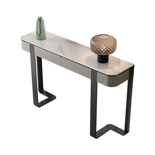 Modern Rectangular Console Table Stone Console Sofa Table in Grey/Gold