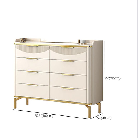 Glam White Storage Chest Bedroom Stone Chest with Metal Legs