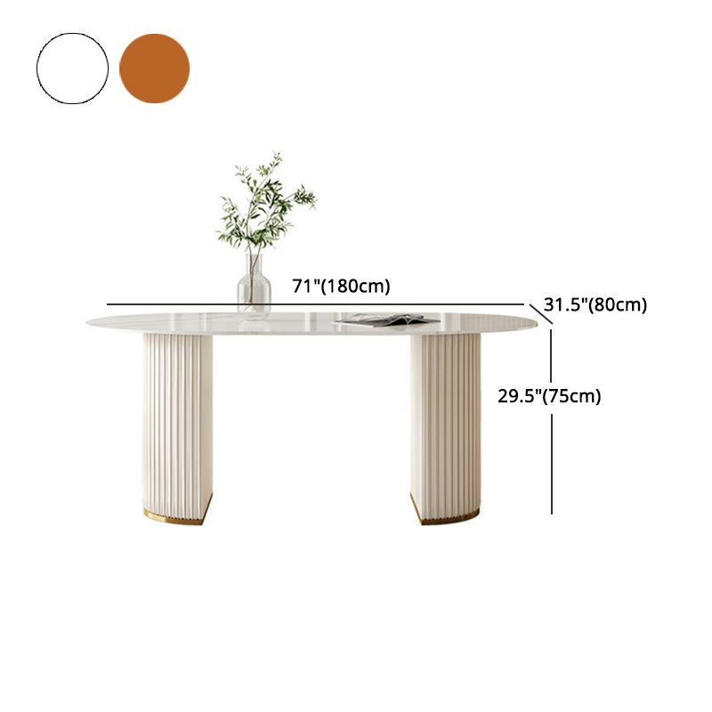 キッチン用のホワイトオーバルストーンダイニングテーブルダブルペデスタル家具