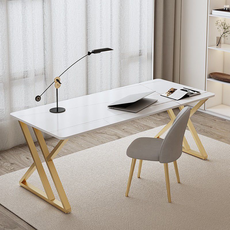 Glam -Schreibtisch Antique Finish Rechteck Computertisch mit Metallbeinen