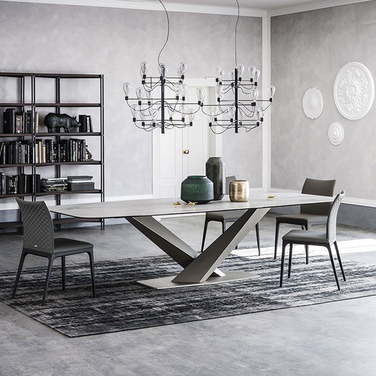 Rectangle Contemporary Dining Room Table Sintered Stone Table with Black Pedestal Base Clearhalo ' dining_table' 'Dining Tables & Seating' 'Dining Tables' 'furn' 'furn_dining_table' 'Furniture' 'furniture_dining_table' 'Kitchen & Dining Furniture' 'kitchen&dining_furn' 'kitchen' 'kitchen_dining_table' 1200x1200_c7377758-f191-4bc4-bfb2-fe134ae77019