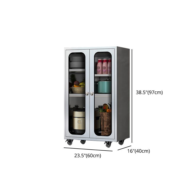 Modern Stainless Steel Dining Server Silver Adjustable Shelving Cabinets with Door Clearhalo 'buffet_sideboard' 'Buffets & Sideboards' 'furn' 'furn_buffet_sideboard' 'Furniture' 'furniture_buffet_sideboard' 'Kitchen & Dining Furniture' 1200x1200_c7382ad7-6ed9-4080-9411-11b53d972d1e